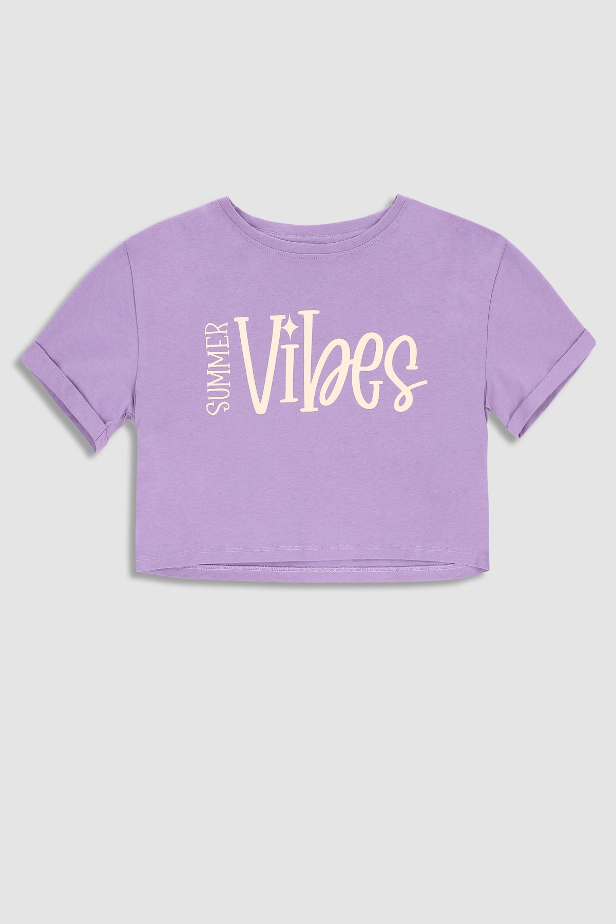T-shirt z krótkim rękawem fioletowy crop top z napisem