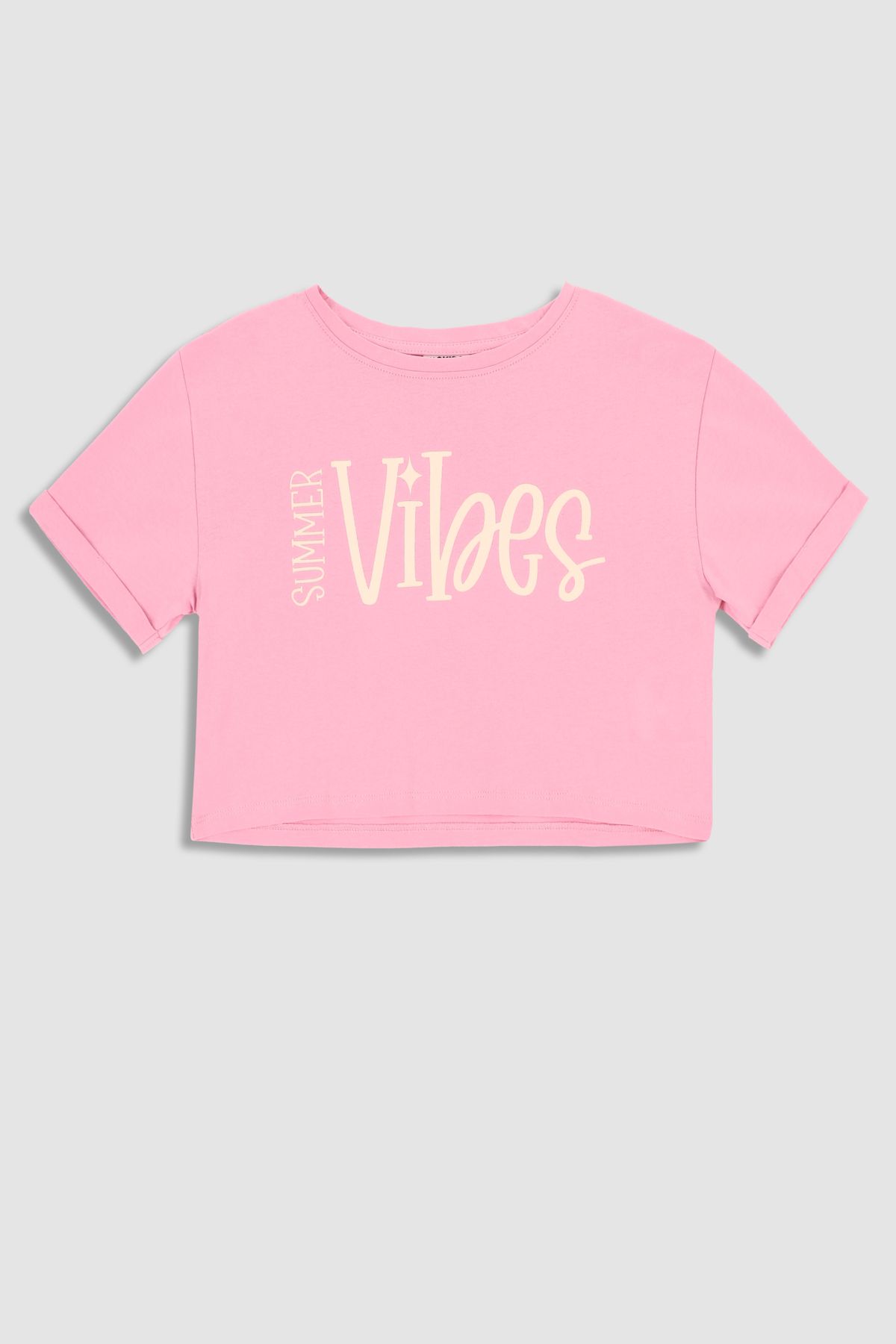 T-shirt z krótkim rękawem różowy crop top z napisem