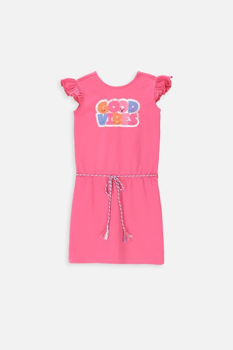 Sukienka dresowa z krótkim rękawem różowa letnia z gumką i wesołym napisem