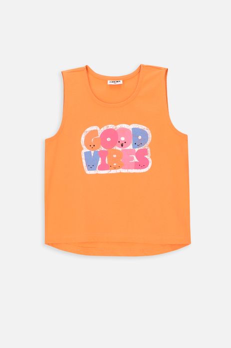 Koszulka bez rękawów pomarańczowy tank top z wesołym napisem