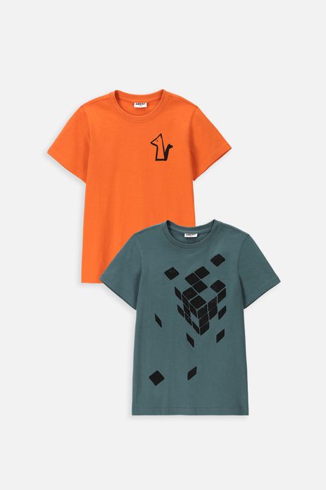 T-shirt z krótkim rękawem 2 pack zielony i pomarańczowy z liskiem