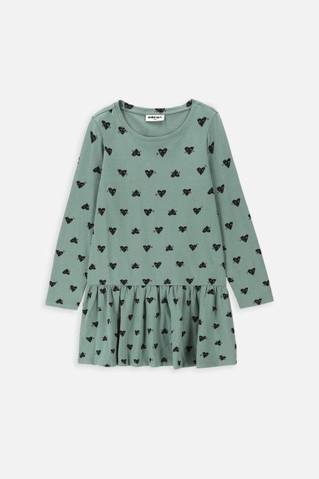 Sukienka dzianinowa z długim rękawem miętowa rozkloszowana w serduszka