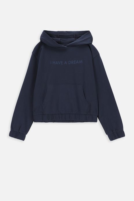 Bluza dresowa z kapturem granatowa krótka kangurka z napisem