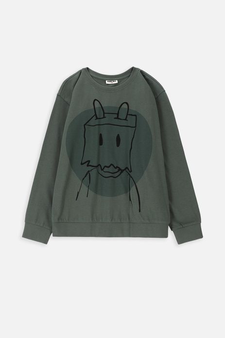 T-shirt z długim rękawem w kolorze khaki z królikiem nieśmiałkiem