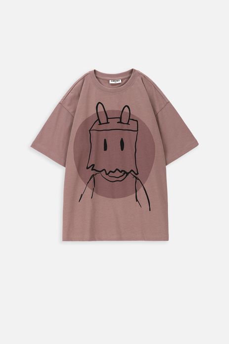 T-shirt z krótkim rękawem beżowy z królikiem nieśmiałkiem