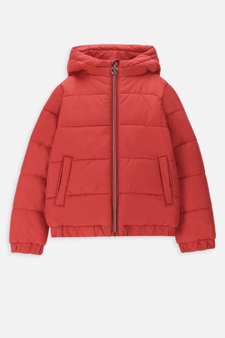 Kurtka przejściowa z kapturem UNISEX czerwona wodoodporna pikowana z ociepleniem