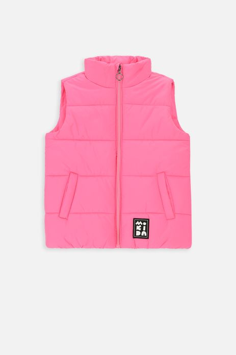 Bezrękawnik pikowany różowy wodoodporny ze stójką i ociepleniem