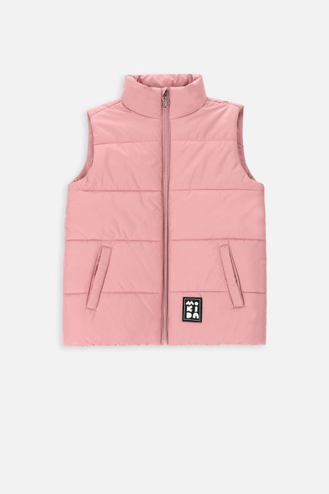 Bezrękawnik pikowany pudrowy róż wodoodporny ze stójką i ociepleniem