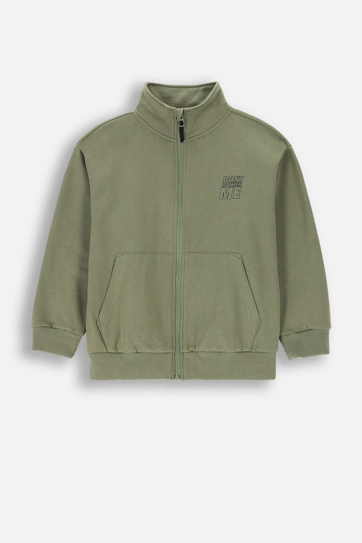 Bluza rozpinana khaki ze stójką i nadrukiem z tyłu