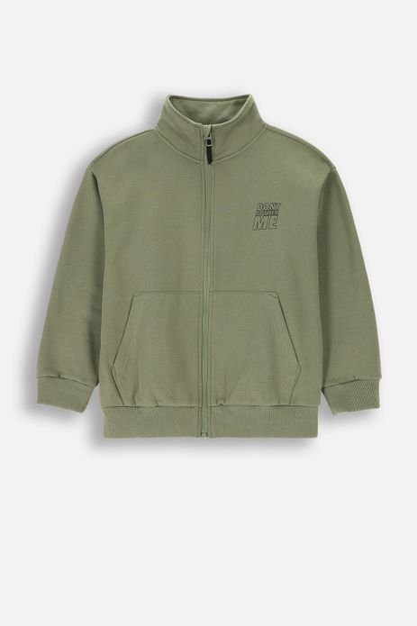 Bluza rozpinana khaki ze stójką i nadrukiem z tyłu